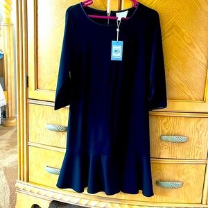 Sail to Sable Black Ponte Knit Dress with Faux Leather trim, NWT Size 4